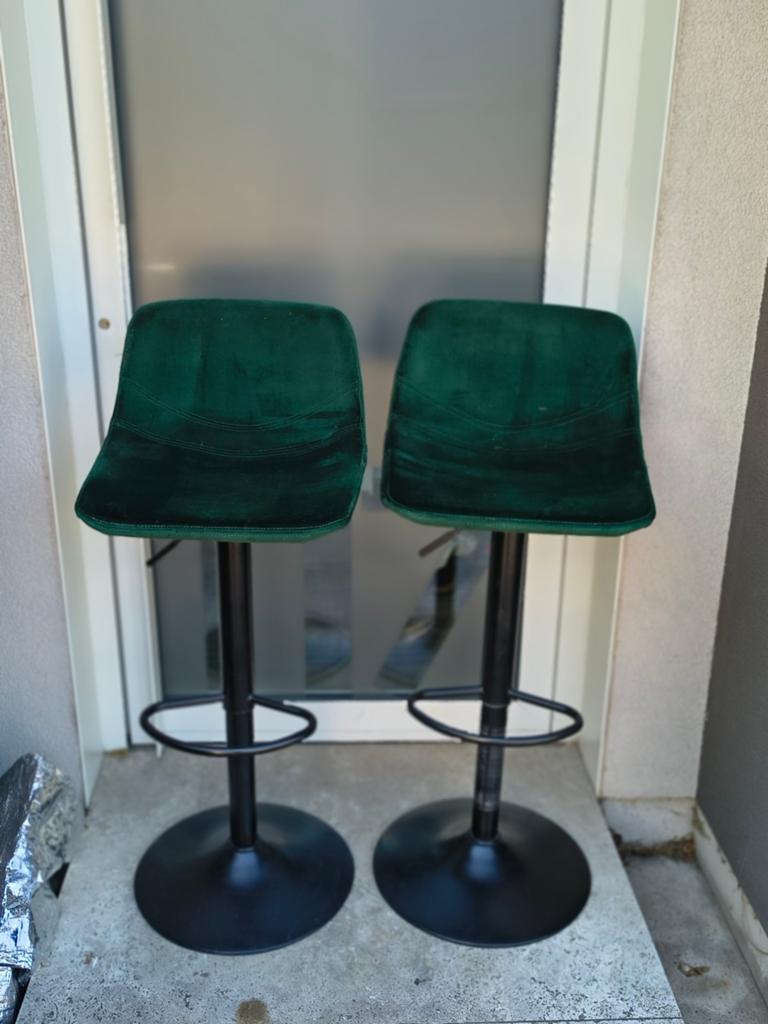 2 donkergroene velours barkrukken, Huis en Inrichting, Barkrukken, Ophalen