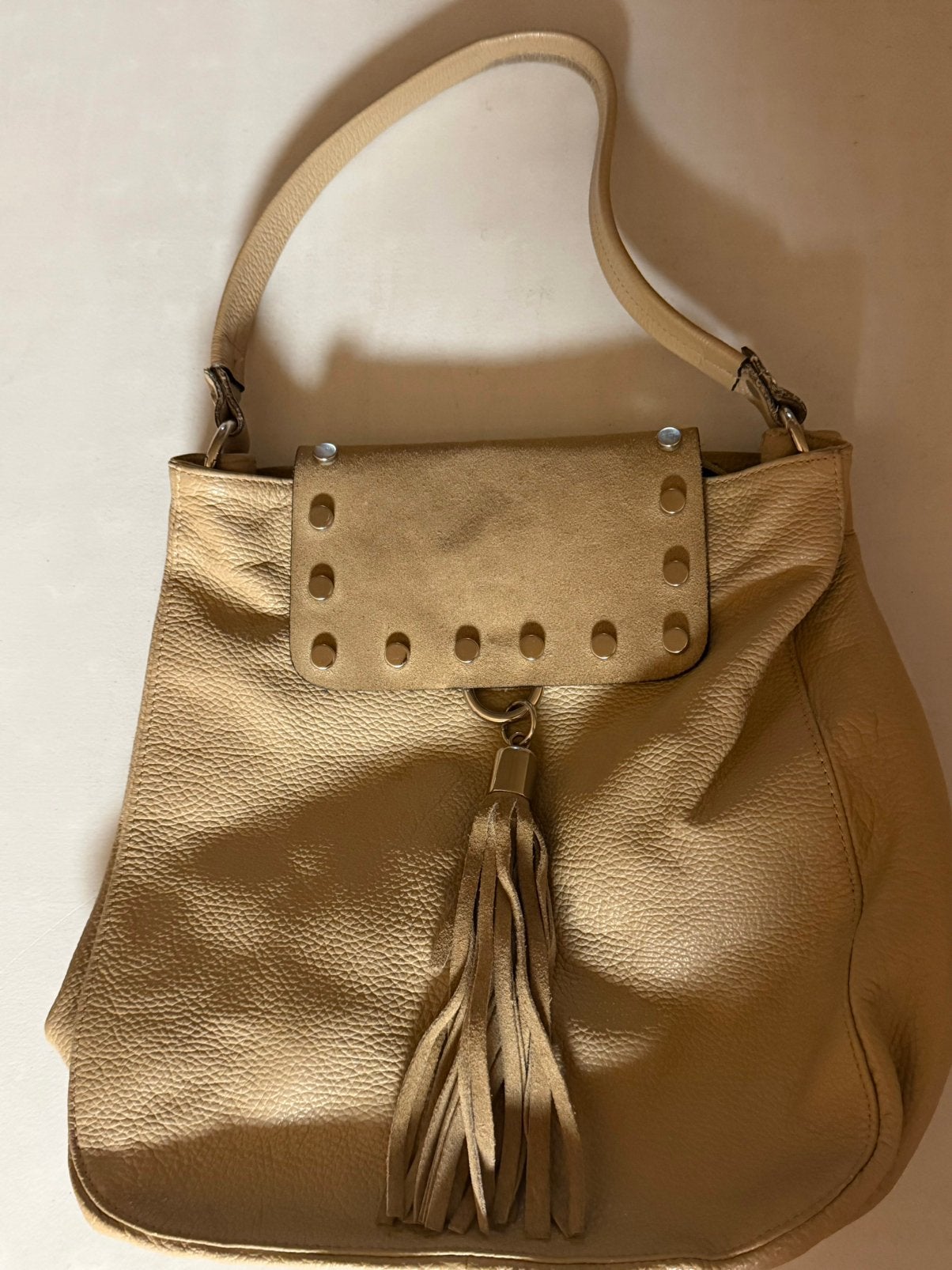 Superbe sac à main en cuir signé Mondieux Madame, Enlèvement, Comme neuf, Beige, Sac à main