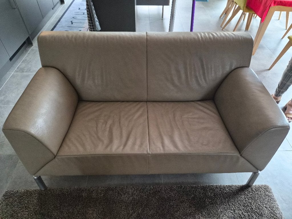 Designzetel Jori: 2-zit in leder kleur Taupe, 75 à 100 cm, 150 à 200 cm, Comme neuf, Enlèvement