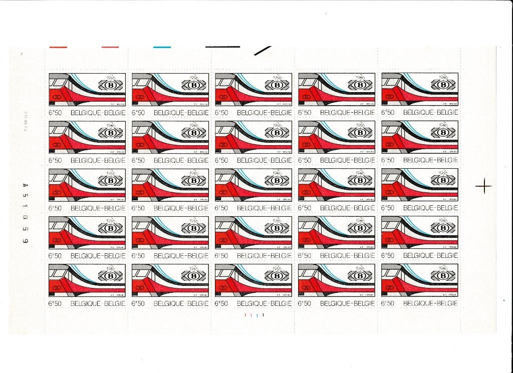 België 1976 50e verjaardag NMBS vel plaat 1 **, Postzegels en Munten, Frankeerzegel, Ophalen of Verzenden, Postfris, Treinen