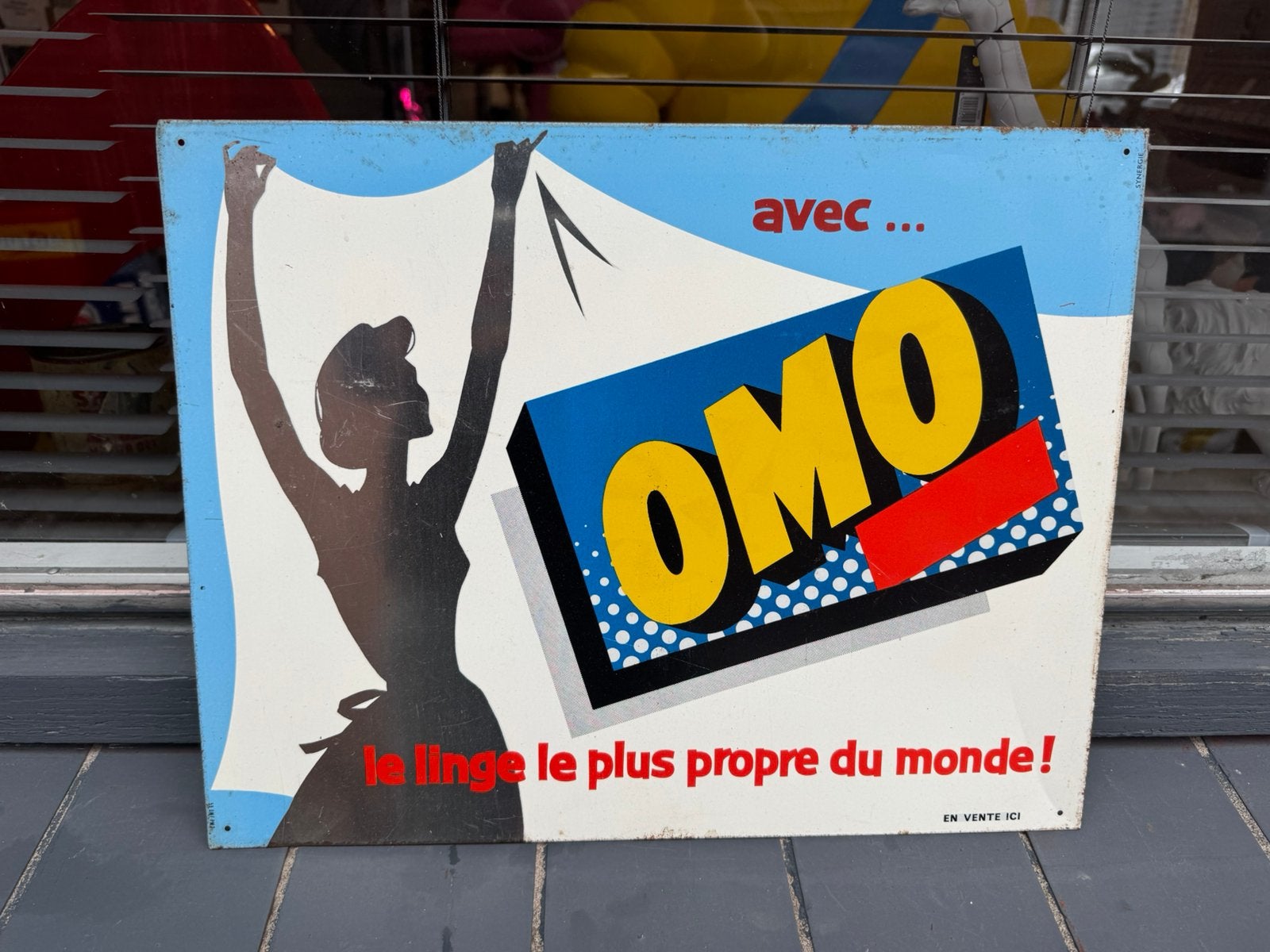 Omo était un vieux panneau d'affichage en étain, Panneau publicitaire, Enlèvement ou Envoi, ., Utilisé