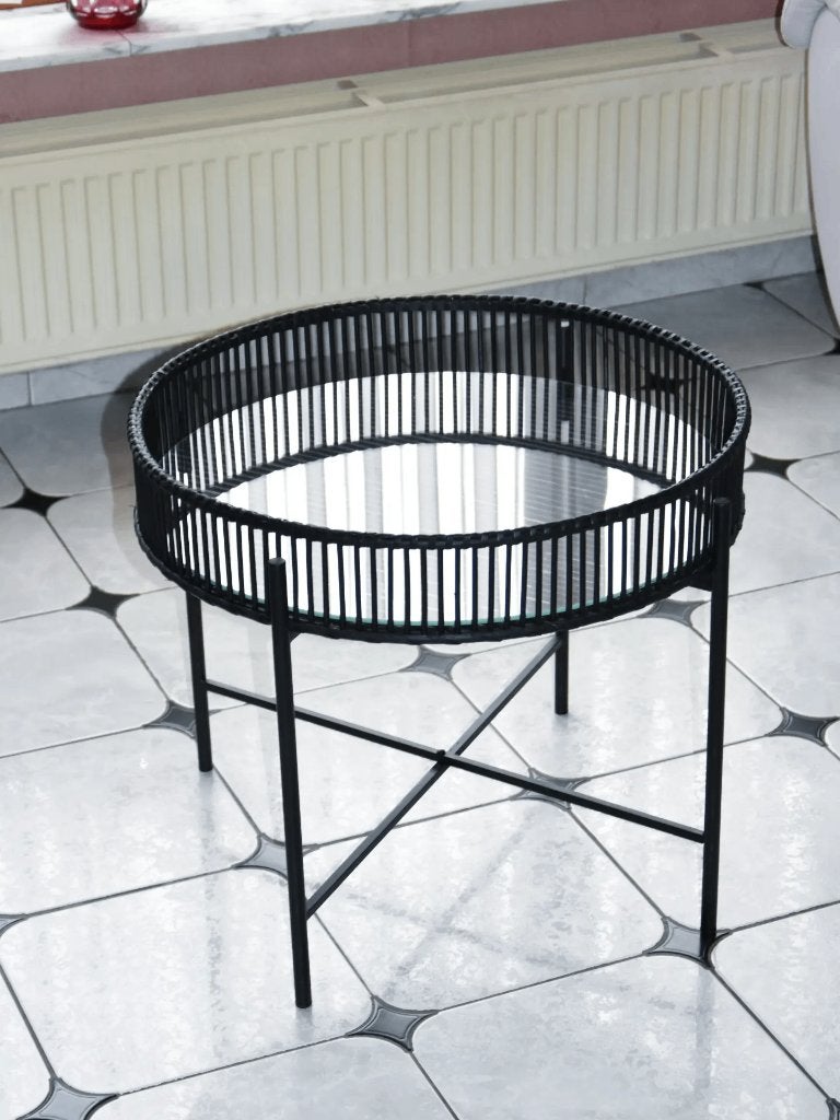 Bijzettafel met glazen blad, Ophalen, Nieuw, Rond, Glas