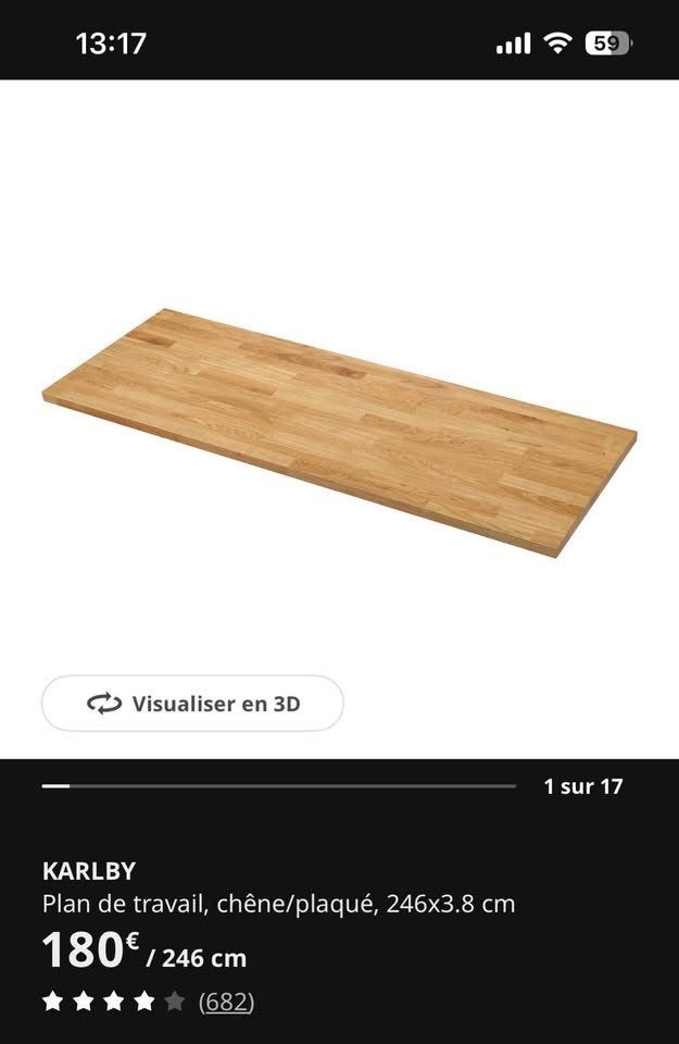 Plan de travail Karlby IKEA 246x3,8cm, Neuf, Moins de 25 cm, Enlèvement, 200 cm ou plus