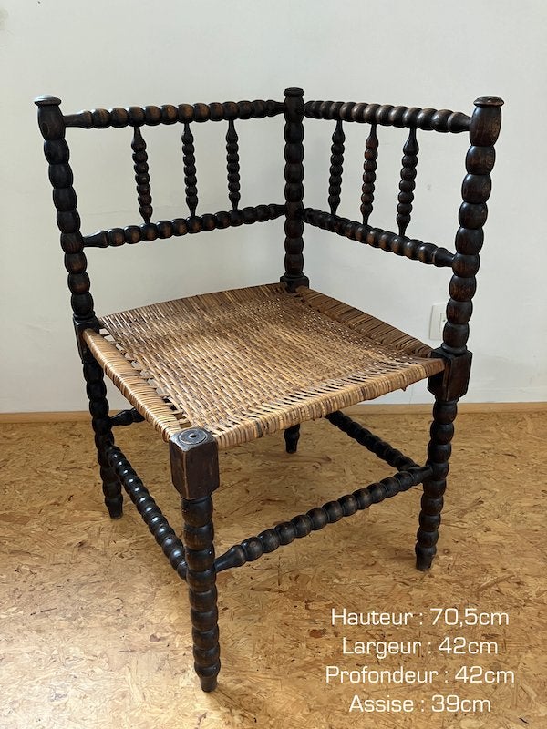 Chaise d’angle (ou de coin) style « bobbin », Maison & Meubles, Chaises, Utilisé, Une, Bois, Osier ou Rotin, Brun, Enlèvement