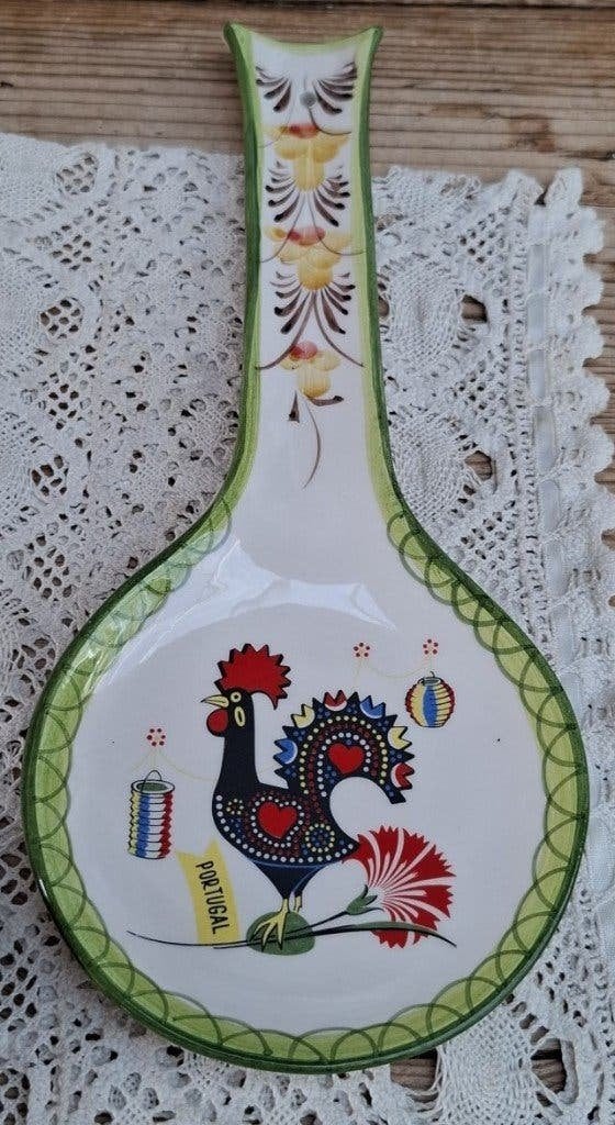 Portugese lepelbord / lepellegger, haan , lampions & bloemen, Enlèvement ou Envoi
