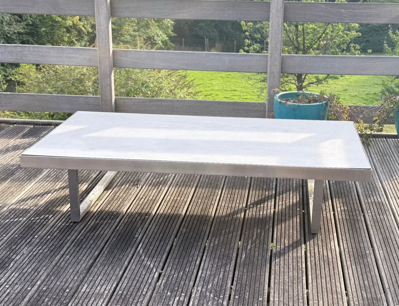 Borek design loungetafel lichtgrijs natuursteen en alu frame, Tuin en Terras, Ophalen, Zo goed als nieuw, Rechthoekig, Aluminium