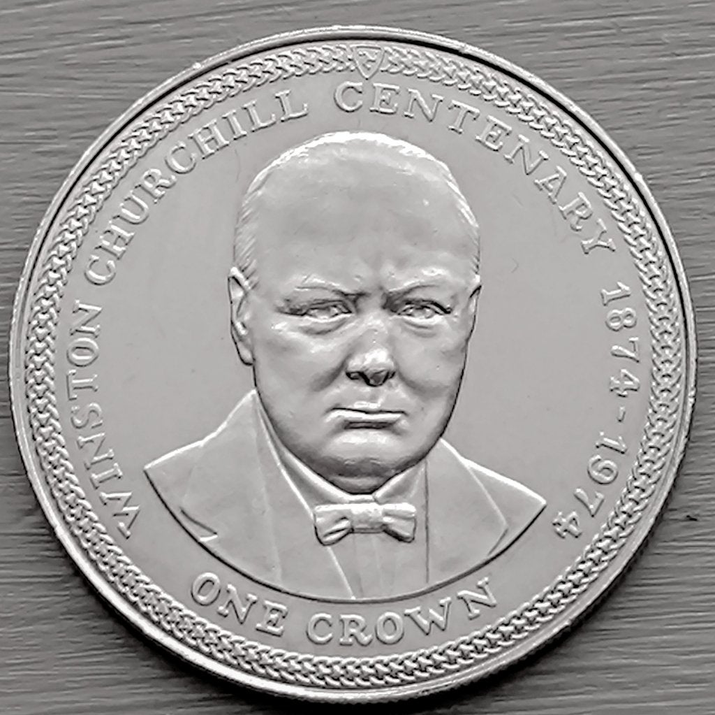 munt Isle of man 1 crown 1974:Winston Churchill, Postzegels en Munten, Ophalen of Verzenden