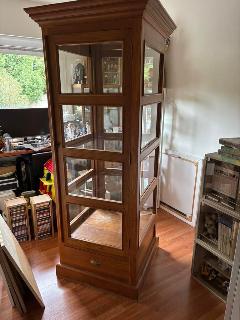 BELLE VITRINE AVEC 2 PORTES ET 2 TIROIRS, Avec tiroir(s), Utilisé, 50 à 100 cm, Chêne