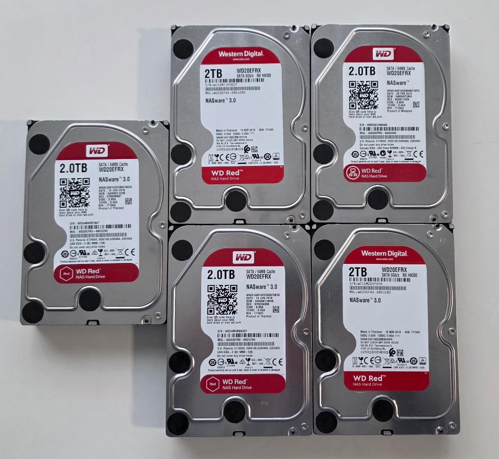 5x HDD WD Red (NAS), Computers en Software, Harde schijven, Ophalen, Intern, Desktop, 2 TB