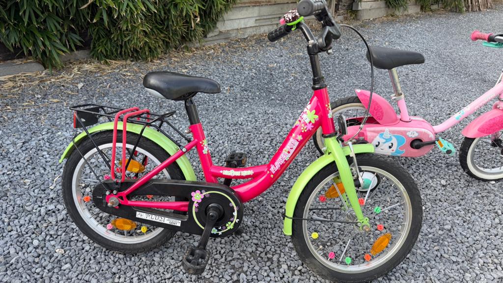 Kinderfiets 16 inch roze/groen – Plum – goede staat, Fietsen en Brommers, Fietsen | Kinderfietsjes, Ophalen, Zo goed als nieuw