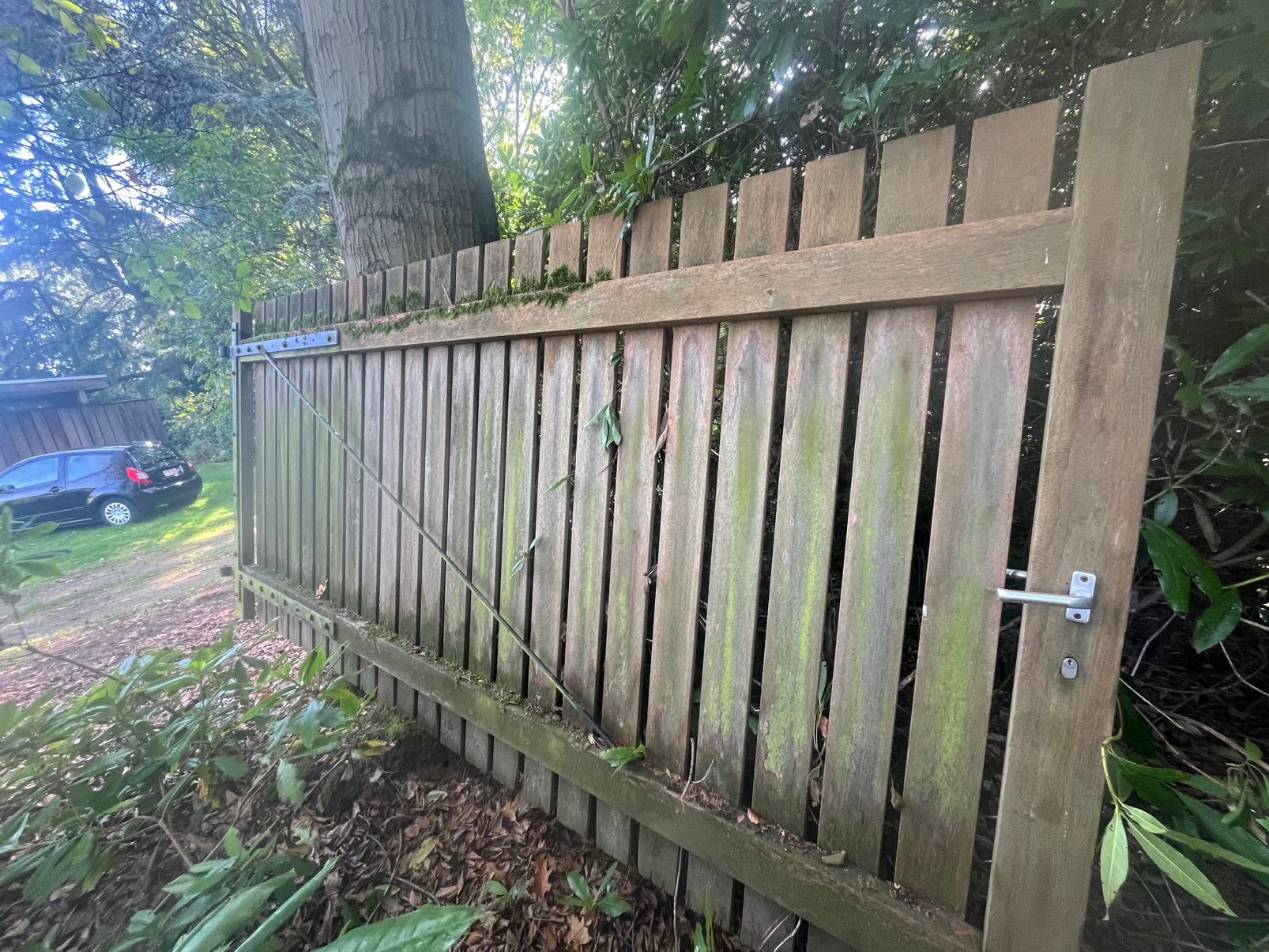 Masieve houte hek compleet, Tuin en Terras, Ophalen, 3 tot 6 meter, Hout, 1 tot 2 meter