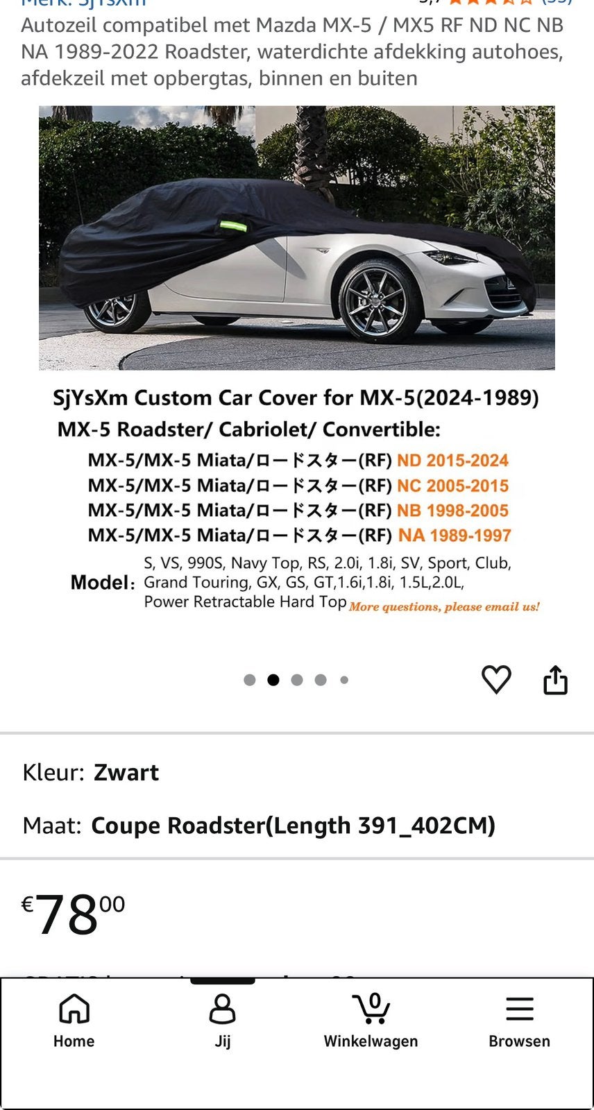 Mazda MX5 ND autohoes, Ophalen, Zo goed als nieuw