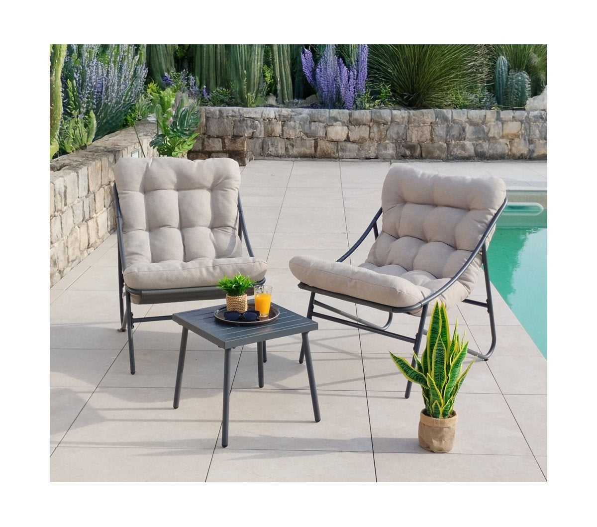 Luxe tuinset met 2 loungestoelen en bijzettafel, Tuin en Terras, Ophalen, Zo goed als nieuw, Bijzettafel, Tuinset