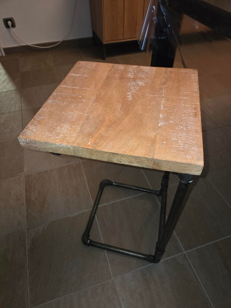 Bijzettafeltje industriële look. Hout & leidingen, Minder dan 55 cm, Gebruikt, Vierkant, Industrial, modern