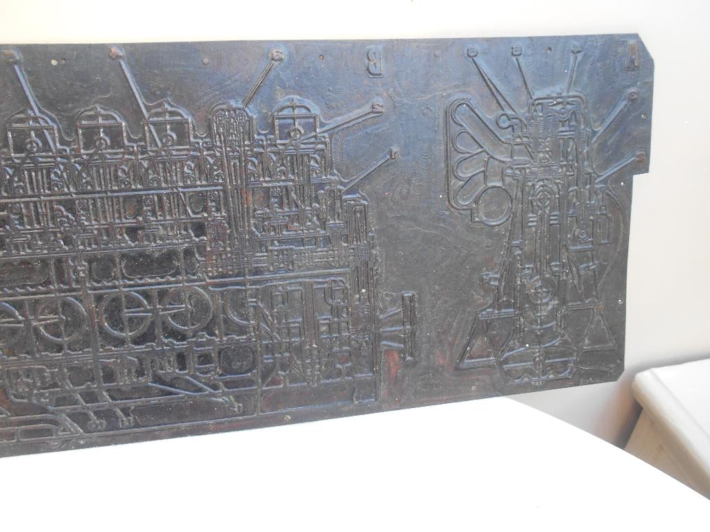 ancienne plaque en cuivre representant une machine, Enlèvement ou Envoi, Cuivre