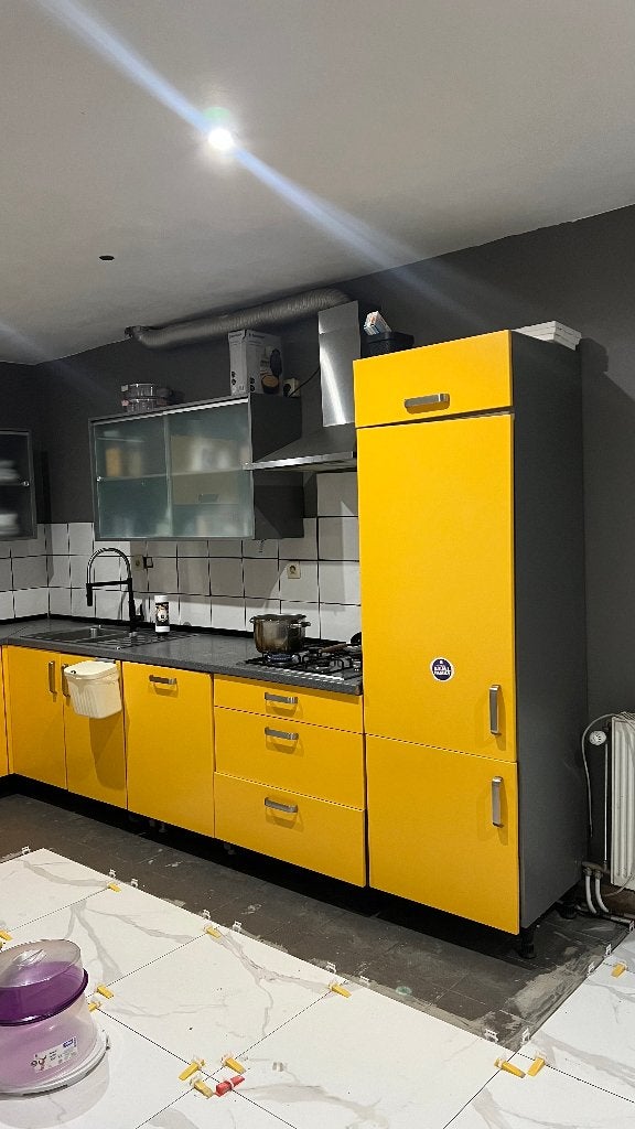 Cuisine avec appareils électroménagers — jaune/anthracite, Maison & Meubles, Enlèvement, Comme neuf, Jaune, Cuisine d'angle