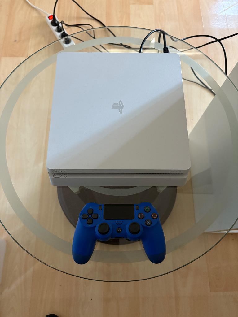 Ps4 White slim 500 Go et manette bleue officielle, Enlèvement, Utilisé, Slim