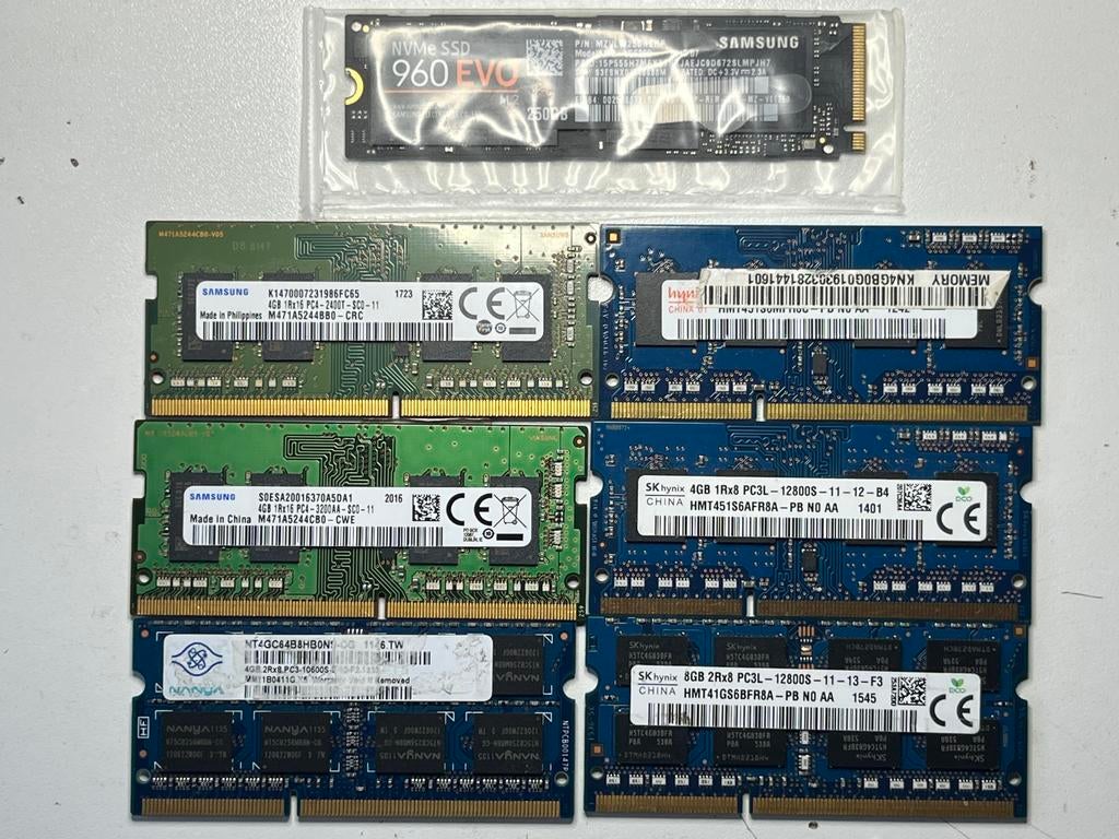 Lot SSD Samsung 960 EVO 250Go NEUF + 28Go RAM (6 barrettes), Computers en Software, Ophalen of Verzenden, Zo goed als nieuw, DDR4