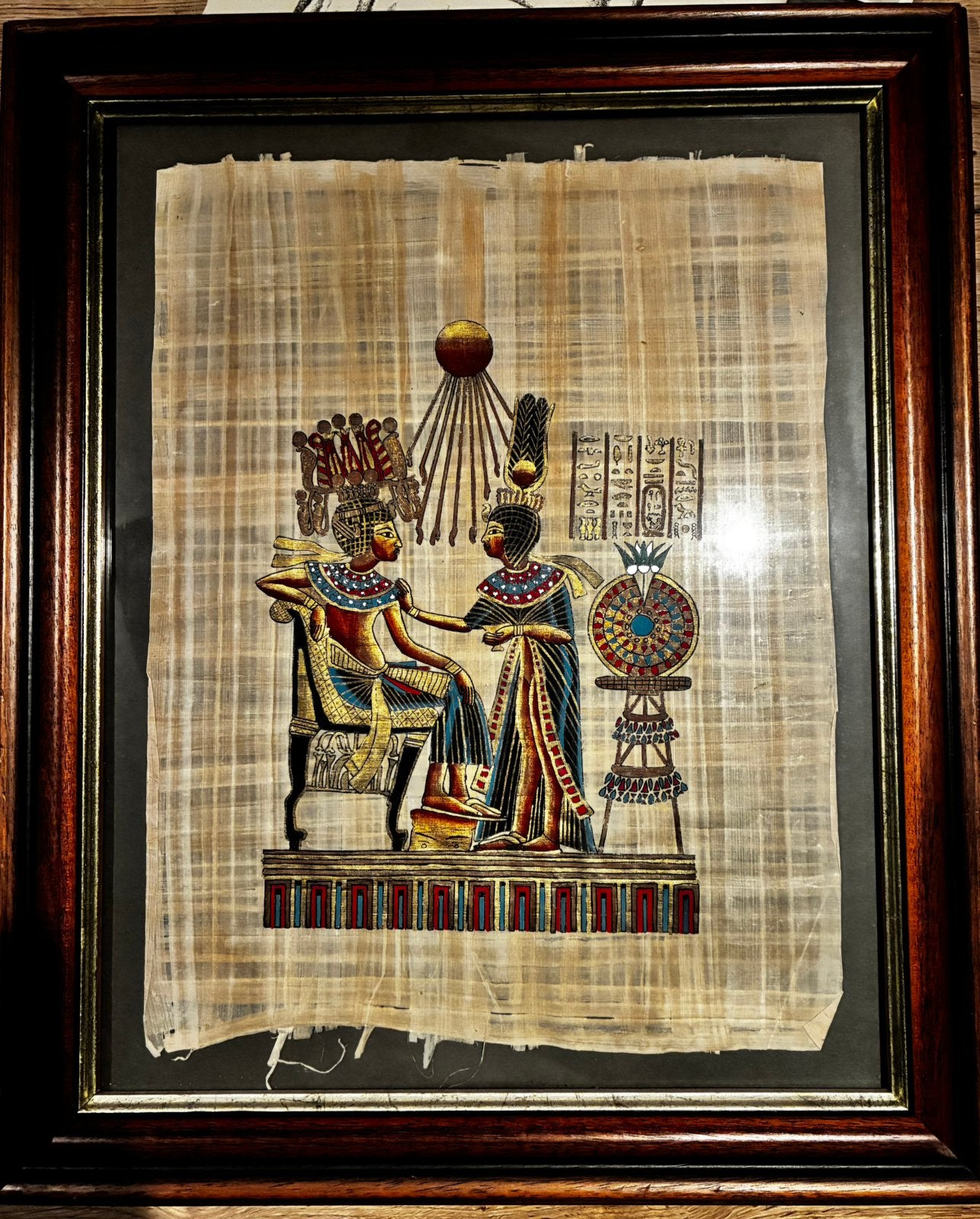 Ingelijste Egyptische papyrusschildering – Toetanchamon, Ophalen, Gebruikt