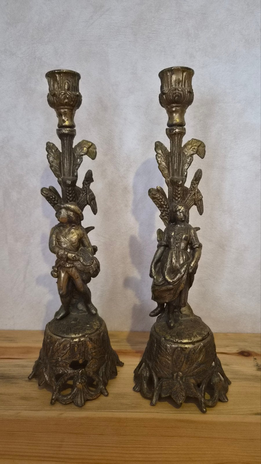 Paar vintage figuratieve kandelaars MOD. DEP. – ca. 1920/30, Antiek en Kunst, Ophalen of Verzenden