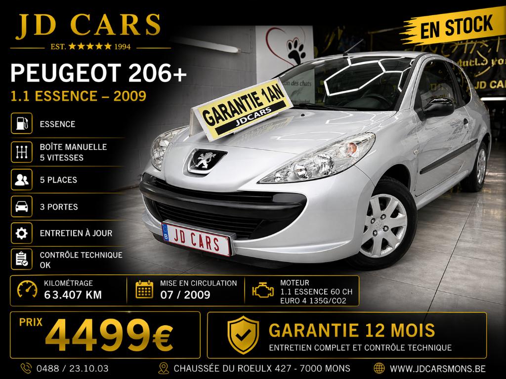 PEUGEOT 206+ 1.1 ESSENCE ‼️GARANTIE 1 AN CTOK‼️, Autos, 1124 cm³, Argent ou Gris, Achat, 135 g/km