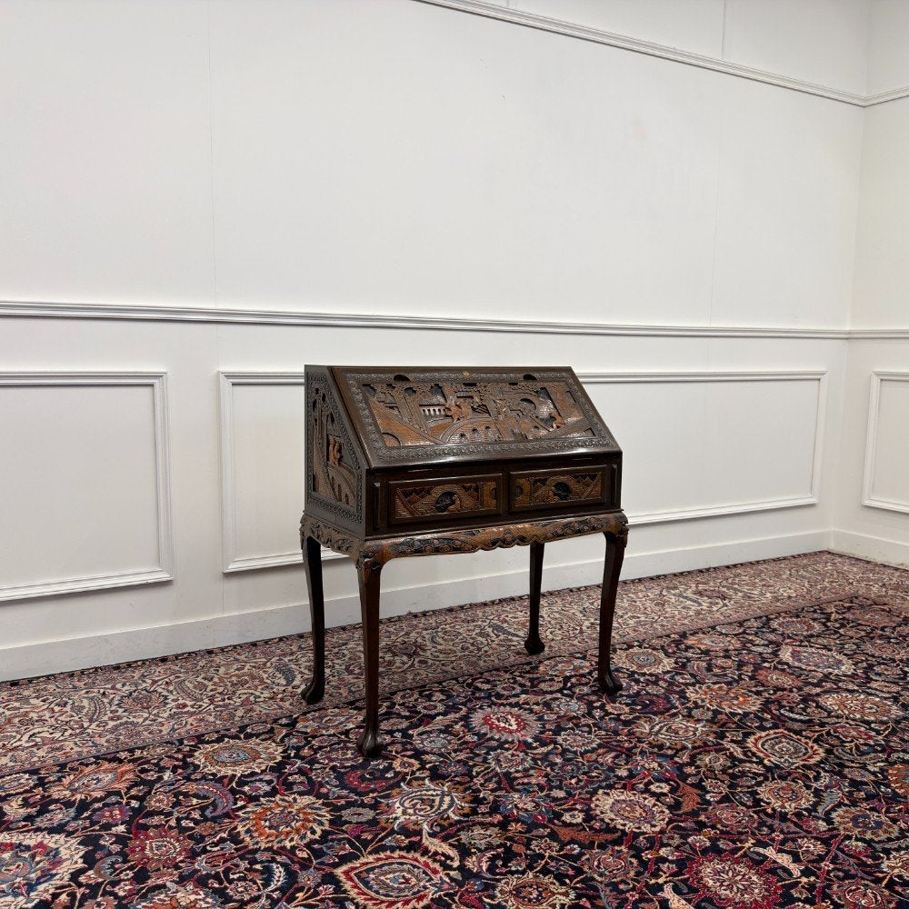 Antieke Aziatische Secretaire met houtsnijwerk, Antiek en Kunst, Ophalen of Verzenden