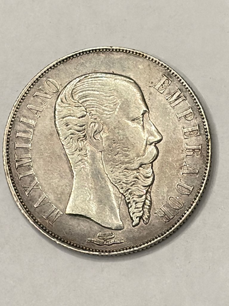 Munt zilver Mexico 1 peso Maximiliano jaartal 1866 zeldzaam, Postzegels en Munten, Ophalen of Verzenden, Zuid-Amerika, Losse munt