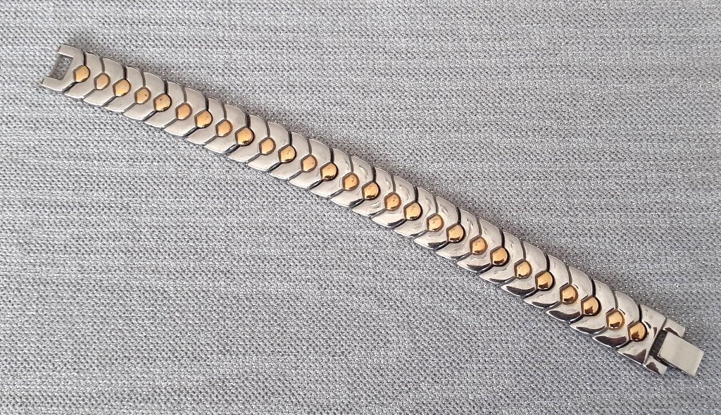 Armband vintage zilver en goud stainless steel, Handtassen en Accessoires, Ophalen of Verzenden, Zo goed als nieuw, Goud, Staal