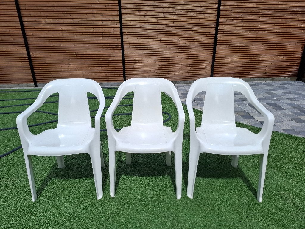 Set van 3 tuinstoelen, Jardin & Terrasse, Chaises de jardin, Enlèvement, Utilisé, Synthétique, Empilable