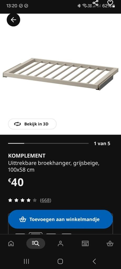 Ikea pax uittrekbare broekhanger 2x, Enlèvement