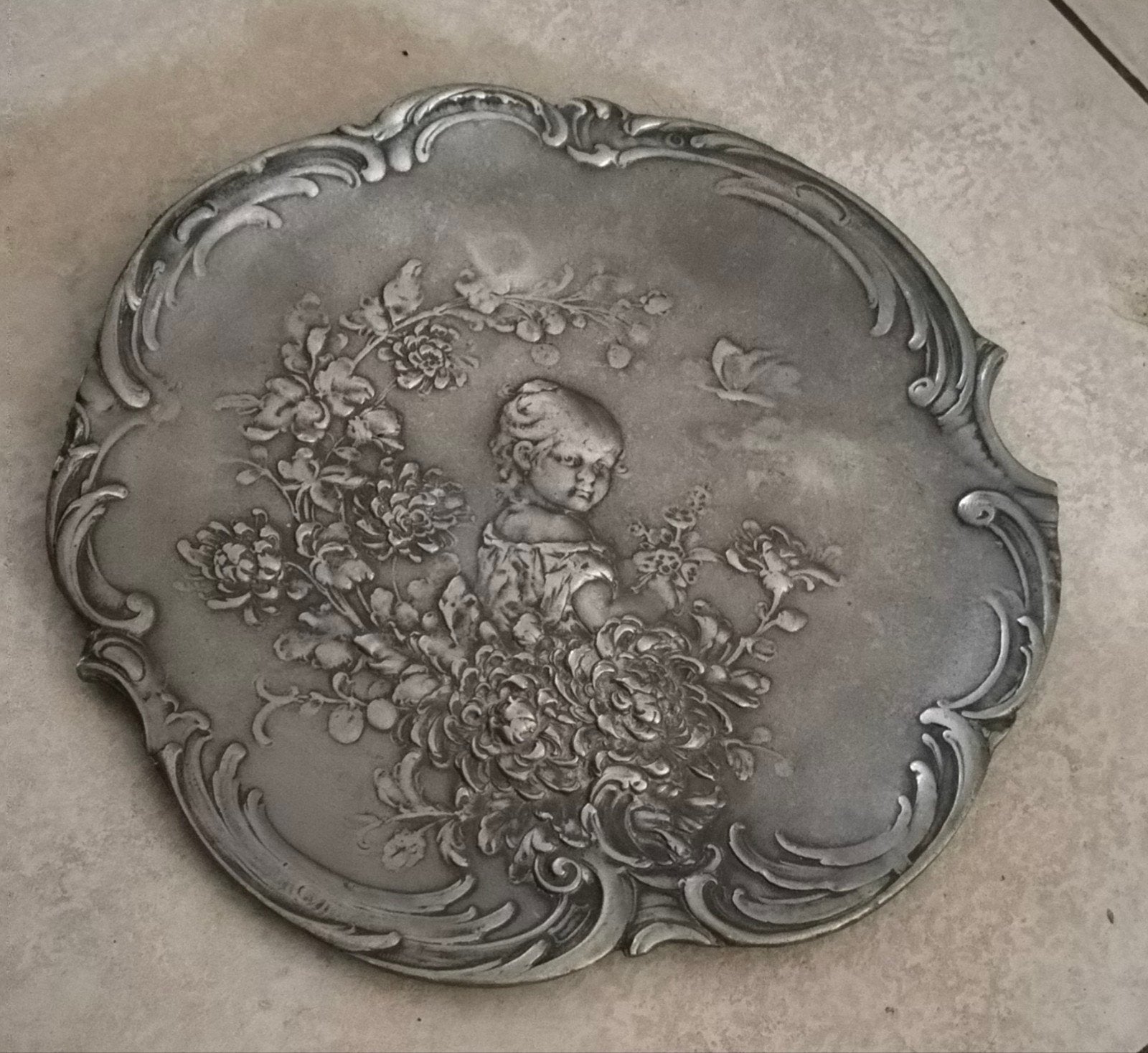 Art NOUVEAU Tinnen schaal, Antiek en Kunst, Ophalen