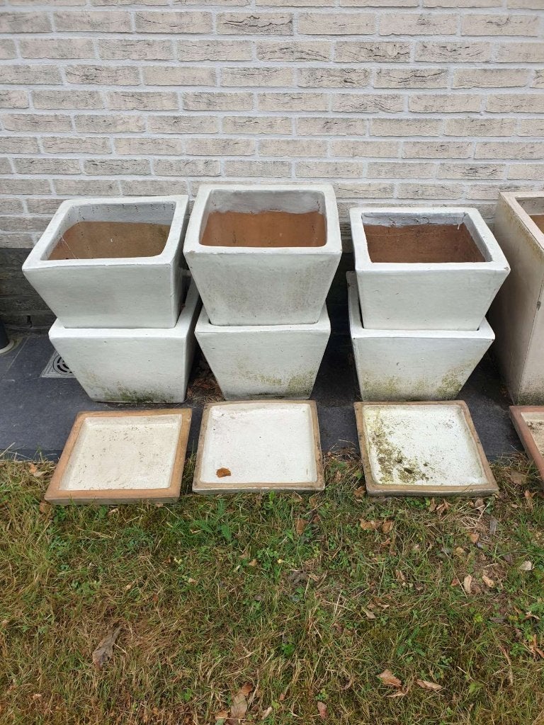 6x Large geglazuurde vorstbestendige bloempot + schal, Tuin en Terras, Ophalen, Binnen