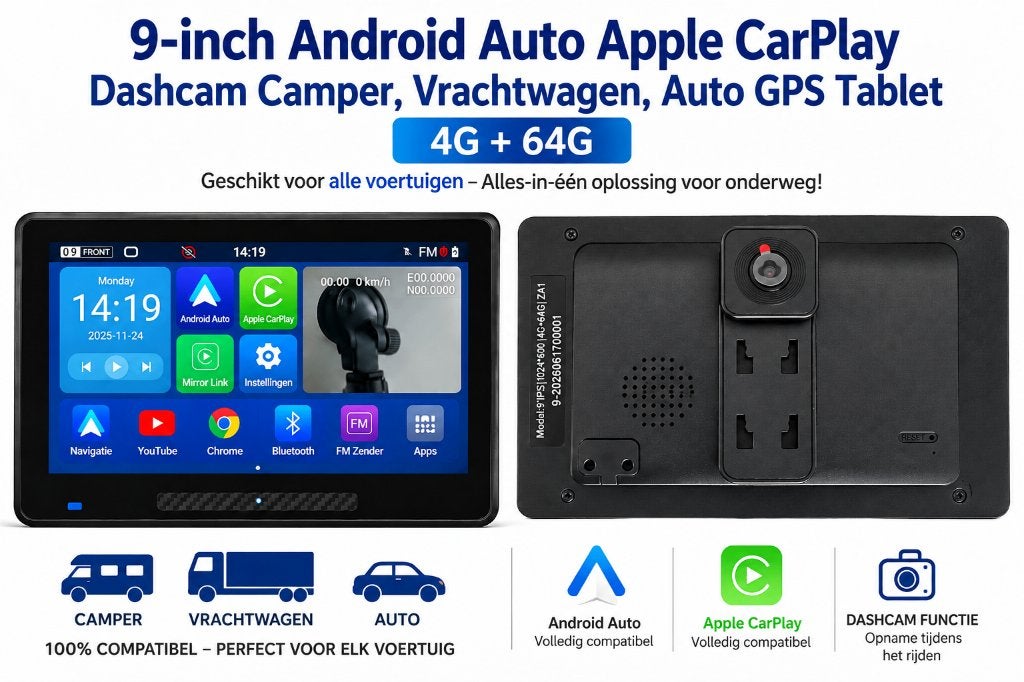 9" Android Auto-Carplay Dashcam Tablet Camper, Truck GPS-TMC, Info@drktech.be, Oosterwennel 35 Genk, Nieuw, Ophalen of Verzenden