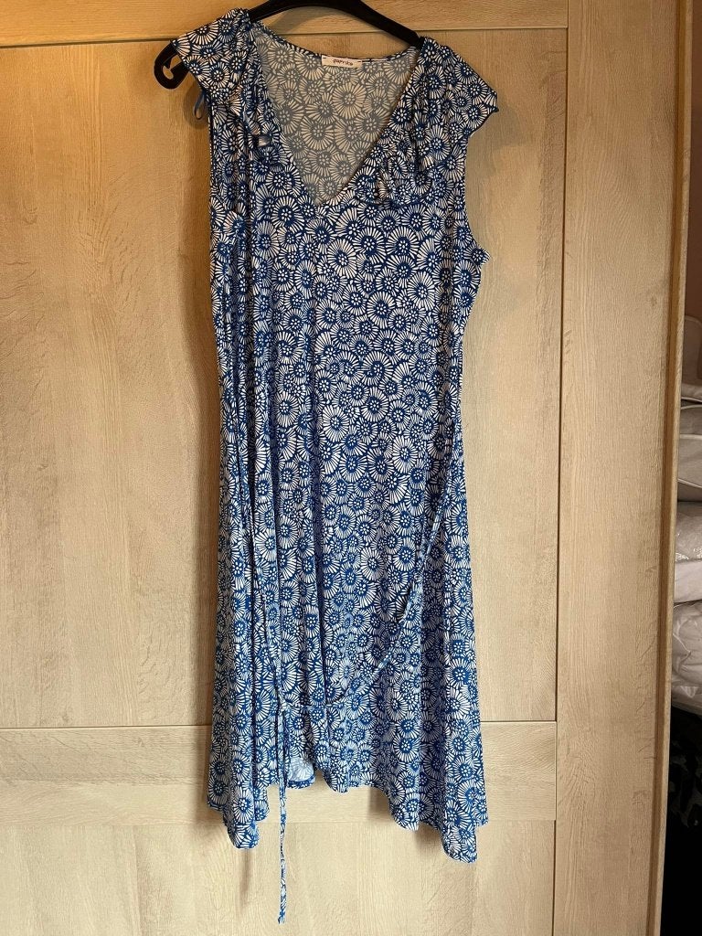 kleed stretch blauw wit paprika 48, Blauw, Jurk, Ophalen of Verzenden, Zo goed als nieuw