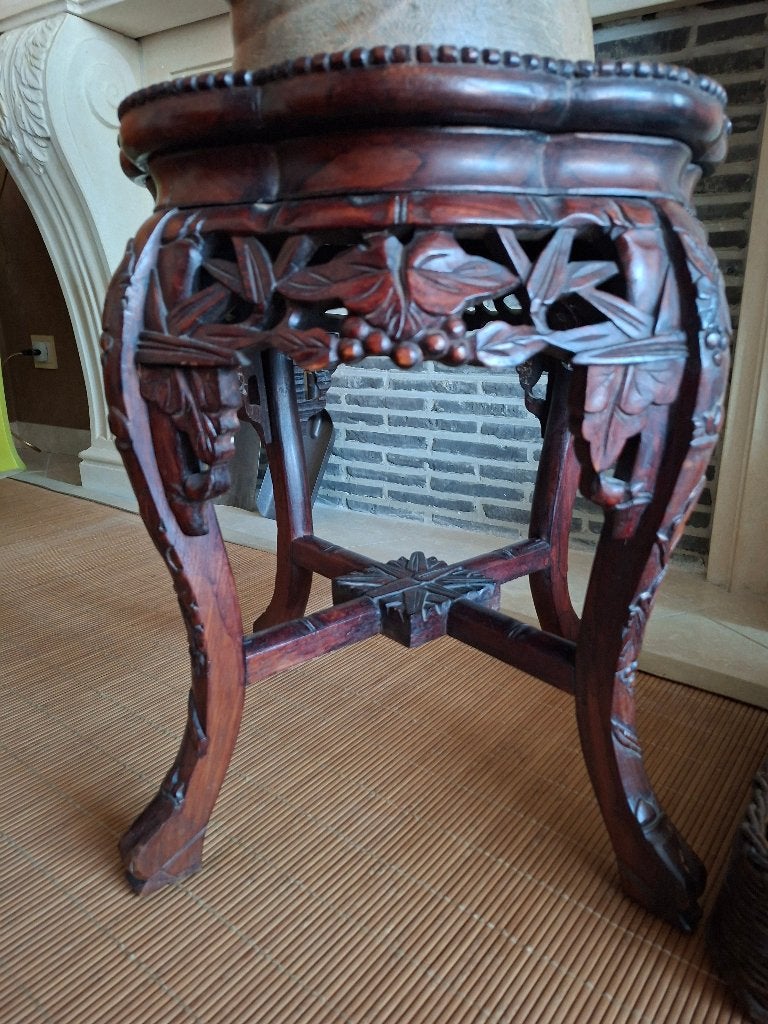 Bijzettafel zwart met marmer., Ophalen, Gebruikt, Rond, Antiek