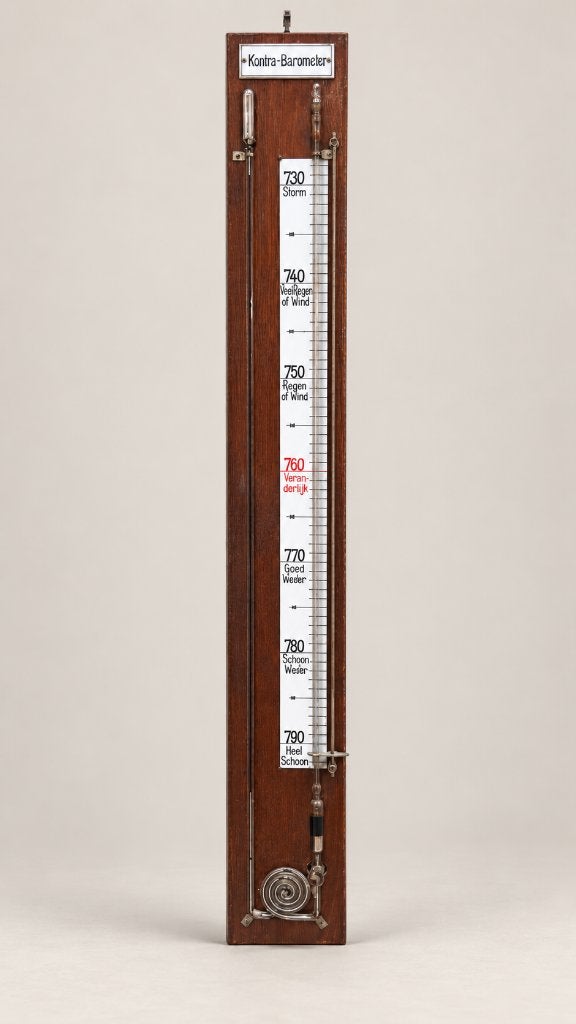 Oude houten wandbarometer met thermometer, Antiek en Kunst, Ophalen