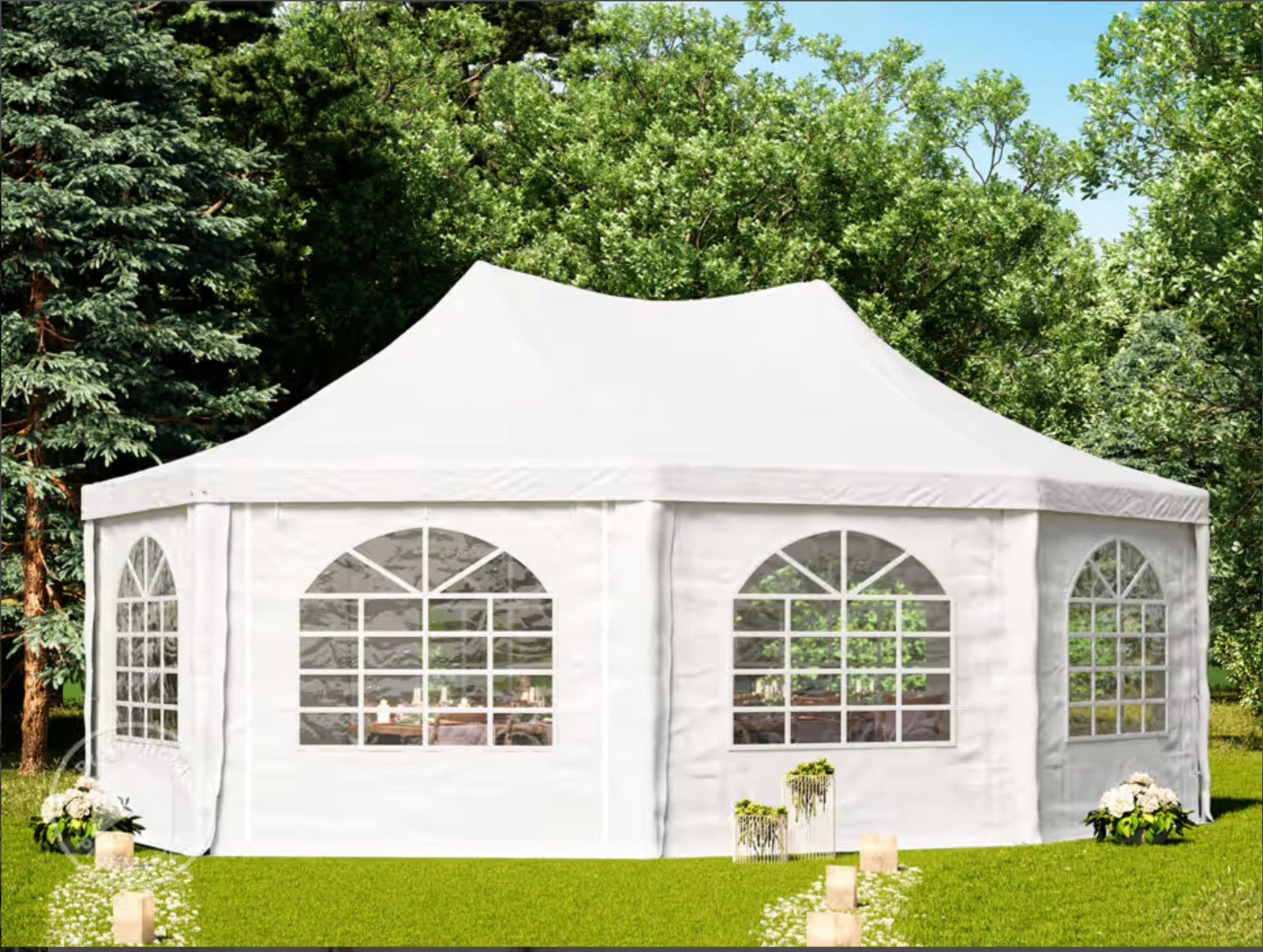 Tuinpaviljoen Milano achtkantig 5x6,8m, Tuin en Terras, Ophalen, Gebruikt, Opvouwbaar, 2 meter of meer