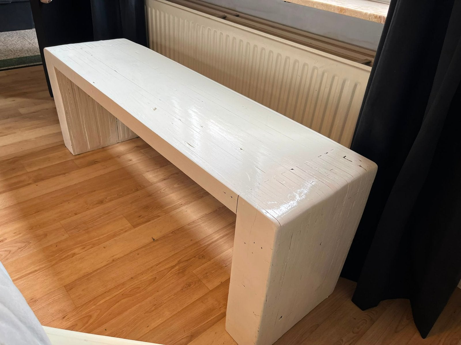 2 houten banken glossy wit, Tuin en Terras, Ophalen, Gebruikt
