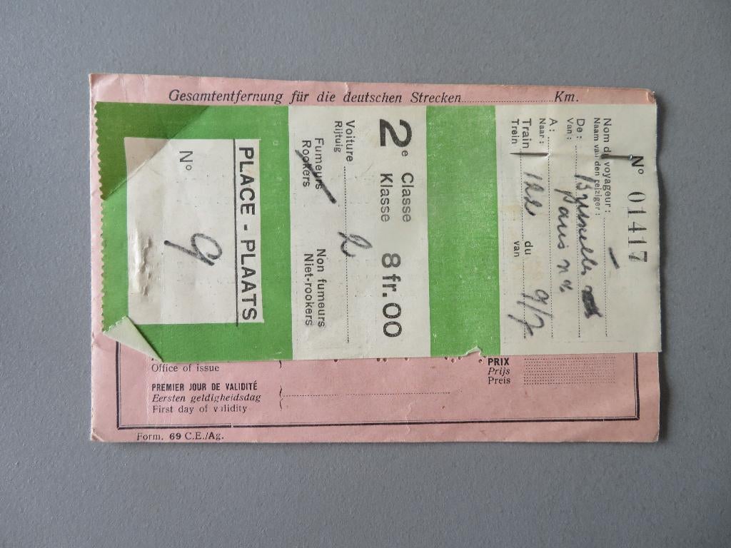 1939 Wagons Lits Cook ticket Brussel Parijs + reispas, Ophalen of Verzenden, Zo goed als nieuw, Trein, Kaart of Prent