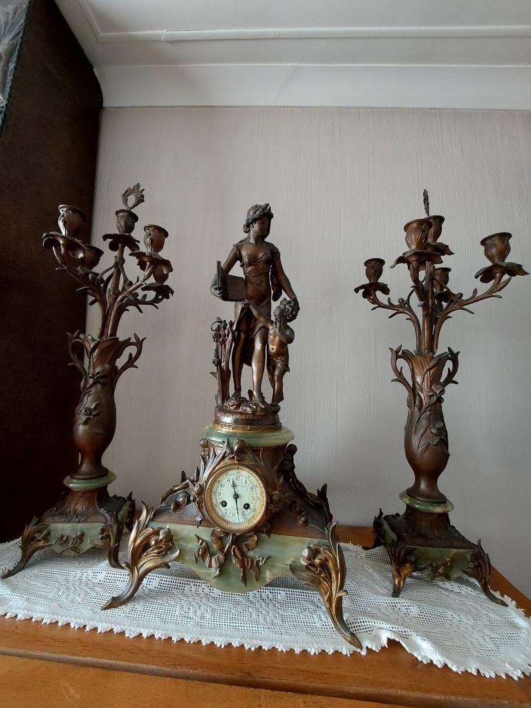 Driedelig klokstel Emile Bruchon, Antiek en Kunst, Ophalen