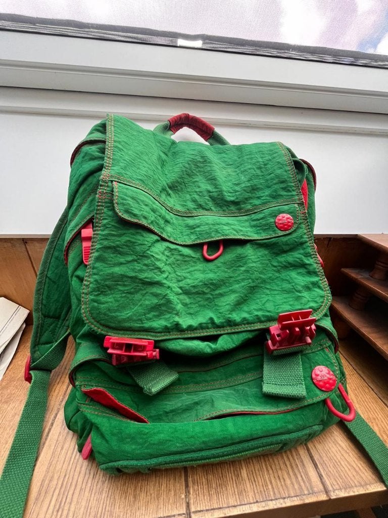 Vintage Buckle Up Rugzak in Groen en Rood, Overige kleuren, Rugtas, 40 tot 50 cm, Ophalen of Verzenden