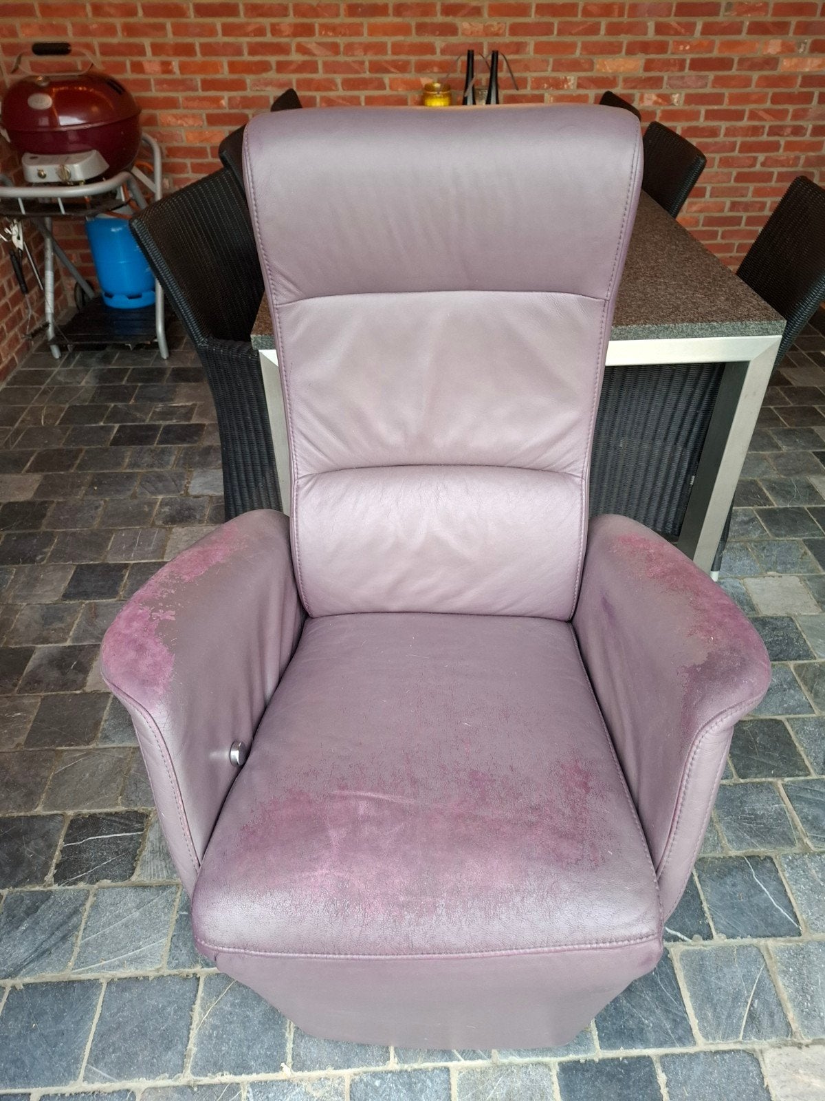 lederen relaxzetel om ook te knappen, Huis en Inrichting, Ophalen, Gebruikt, Minder dan 75 cm, Relaxzetel