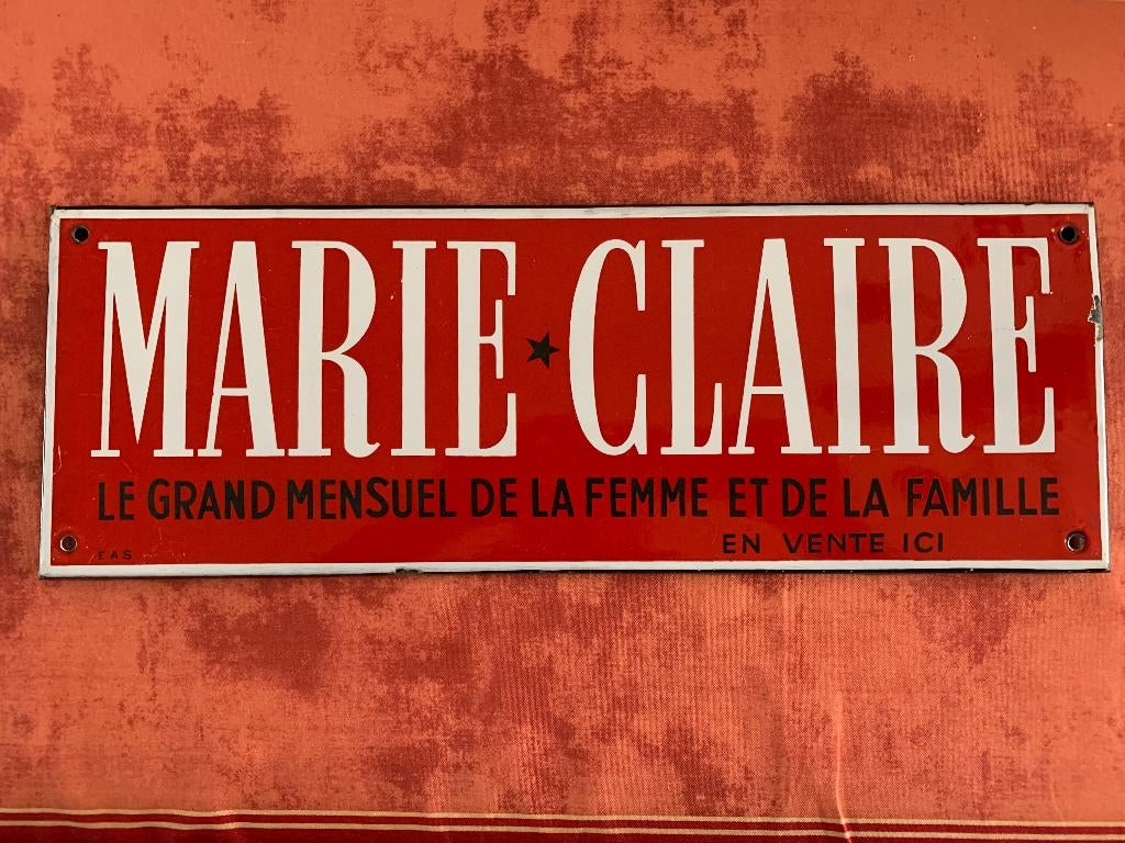 MARIE CLAIRE geëmailleerde drukplaat, Verzamelen, Ophalen of Verzenden, Gebruikt, Reclamebord