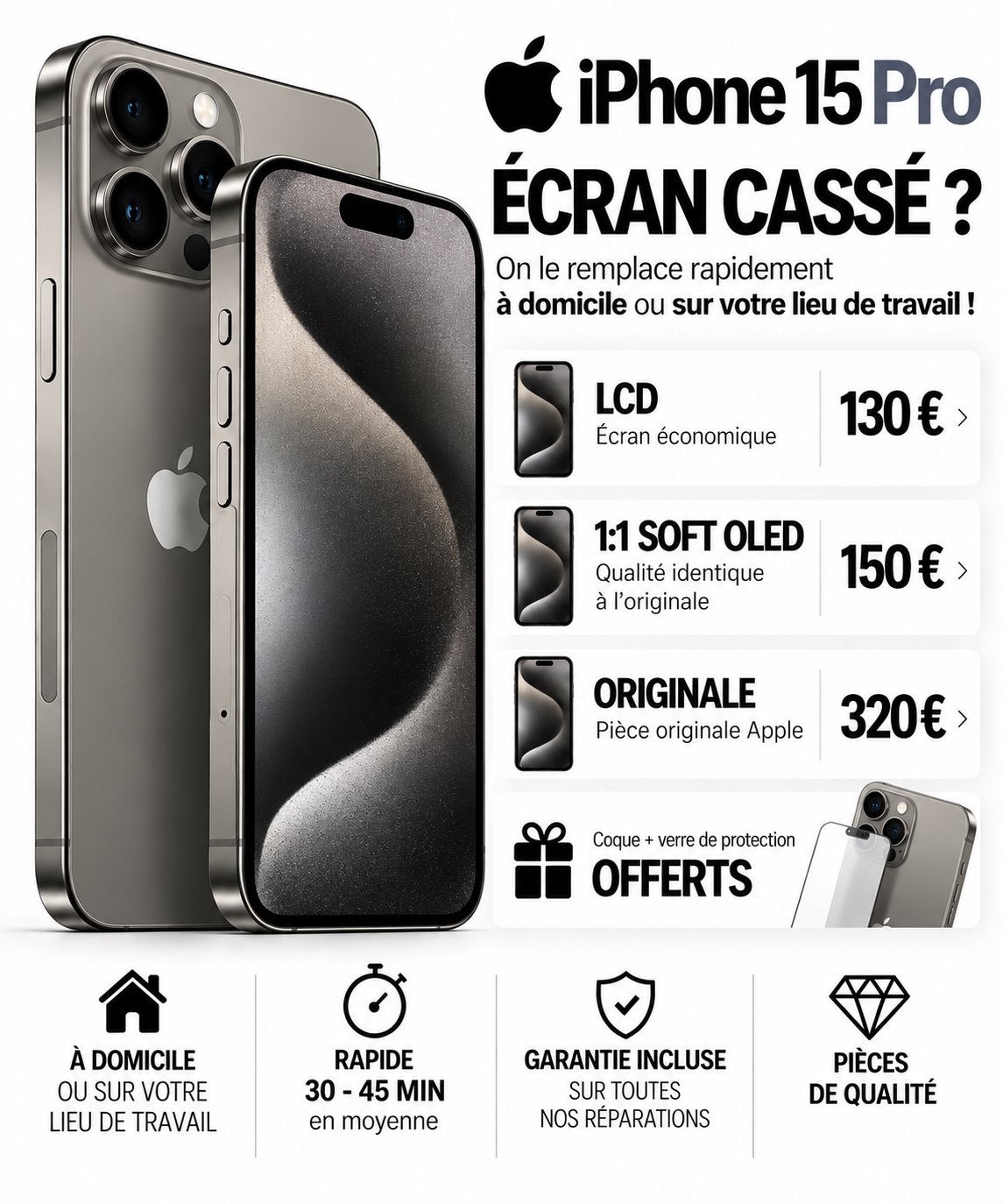 📱 RÉPARATION ÉCRAN iPHONE 15 Pro – BRUXELLES 0466273471 ✅, Enlèvement, Comme neuf