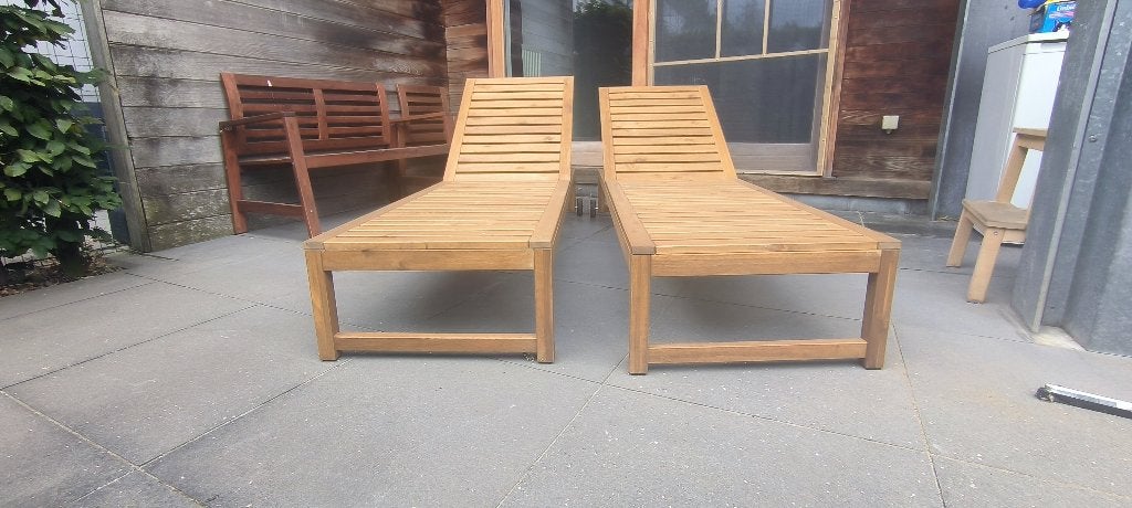 2 Bain de soleil, extérieur teinté brun clair NÄMMARÖ, Jardin & Terrasse, Chaises longues, Enlèvement, Comme neuf, Bois, Mobile