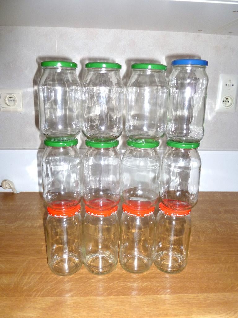 Lot de 12 bocaux en verre de 450gr pour conservation, Uni, Comme neuf, Verre, Enlèvement