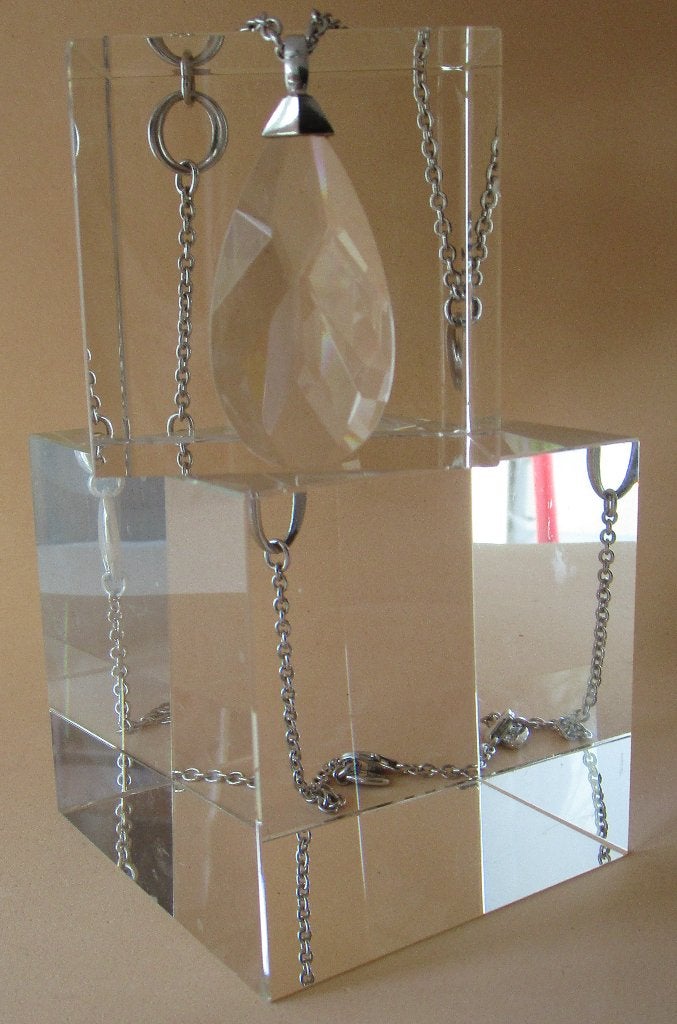 KP02-SWAROVSKI pegel-zuiver kristal aan ZILVER kett.- 54cm., Envoi, Argent, Collier