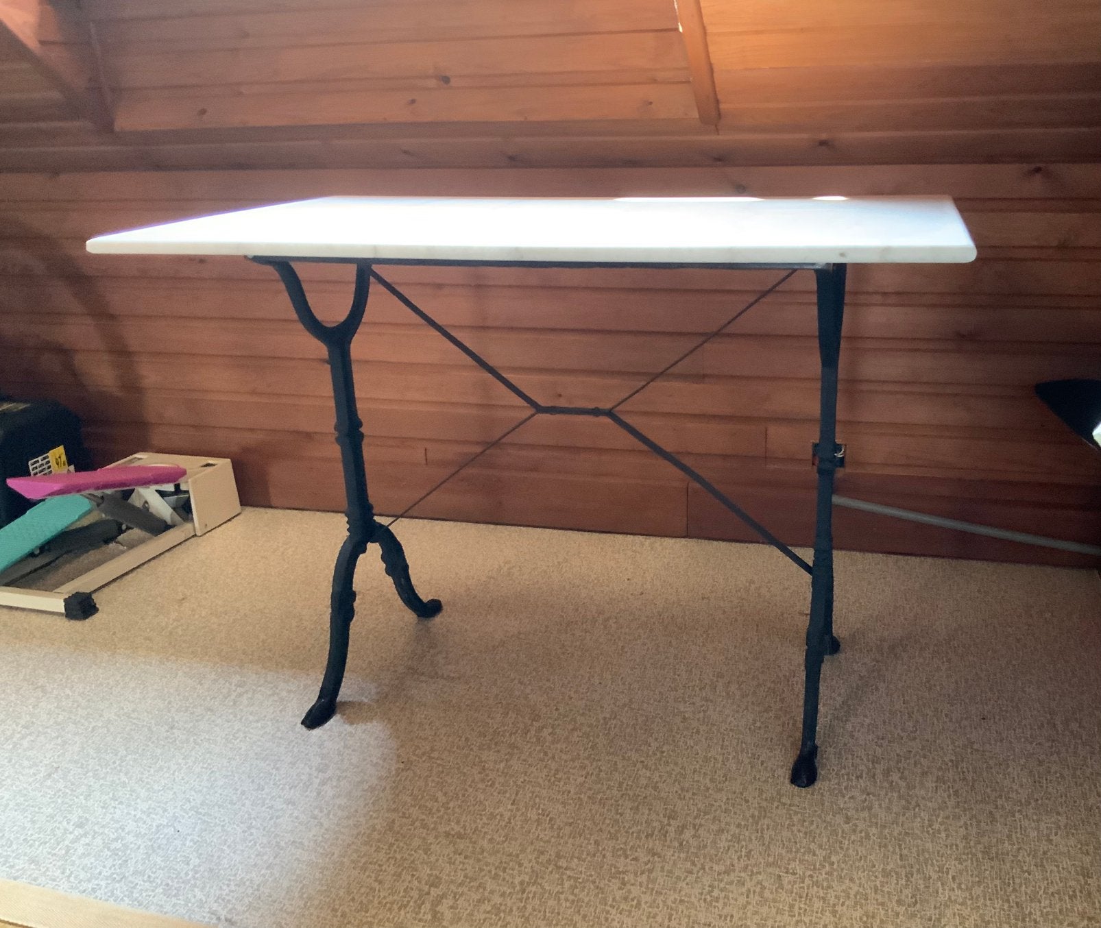 IJzeren tafel met marmeren blad, Huis en Inrichting, Ophalen, Gebruikt