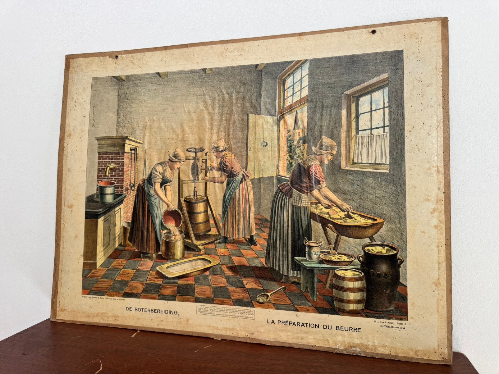 Schoolkaart De Boterbereiding, Antiek en Kunst, Ophalen