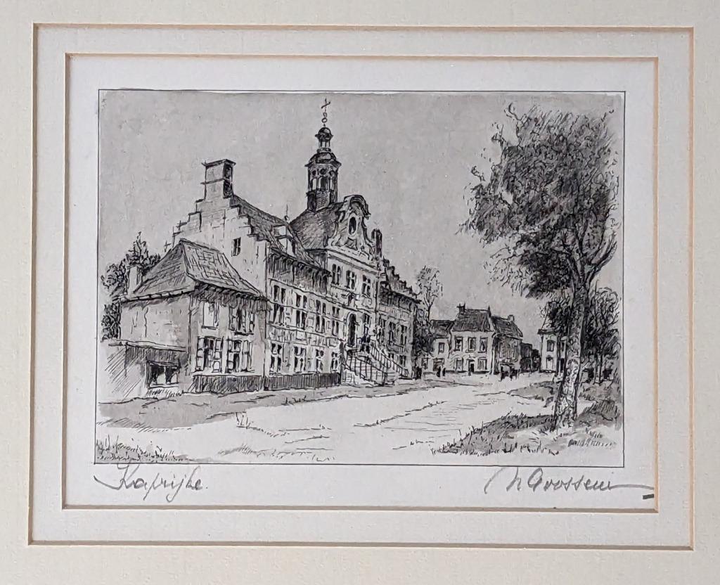 Goossens ? - dessin de l'hôtel de ville kaprijke - aquarelle, Antiquités & Art, Art | Dessins & Photographie, Enlèvement ou Envoi